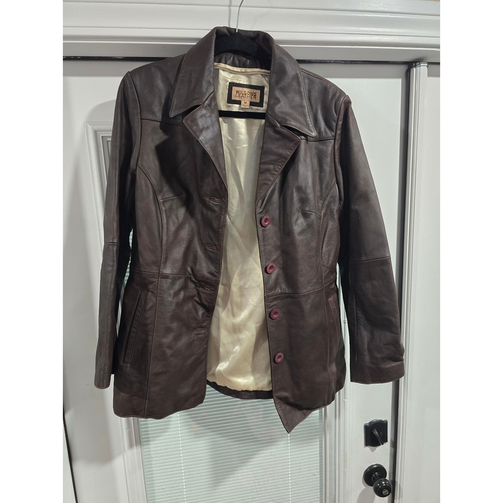 Wilsons Leather Brown Genuine Leather Blazer Jacket Womens Medium 3 Button Coat